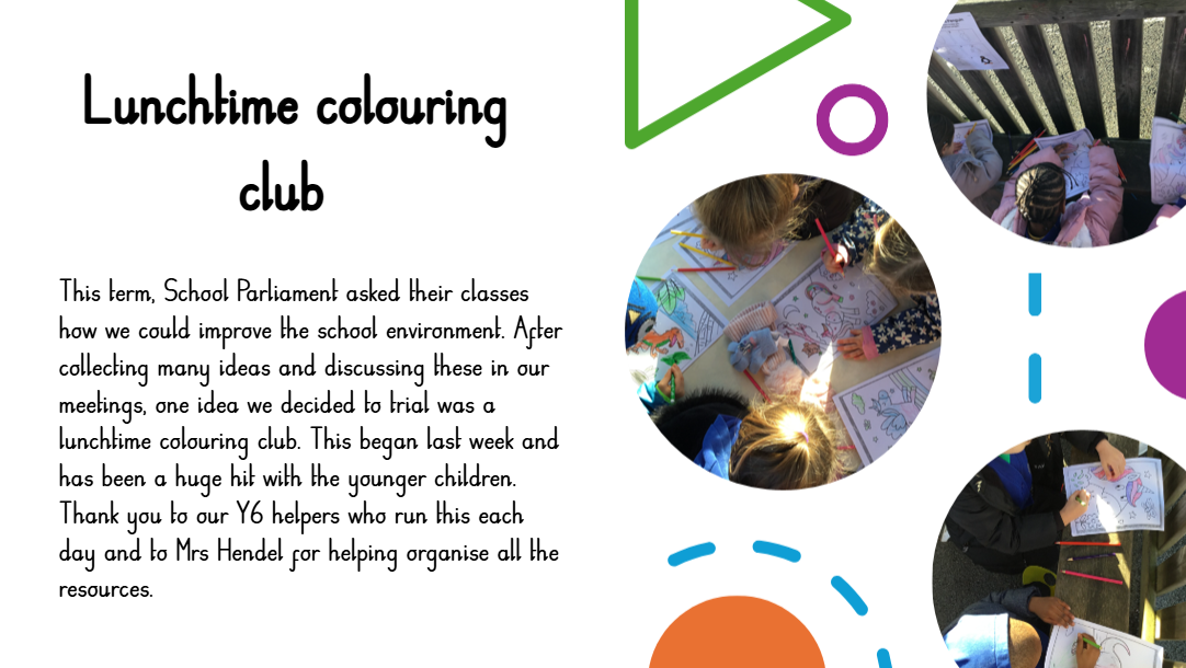 School Parliament Lunchtime colouring club